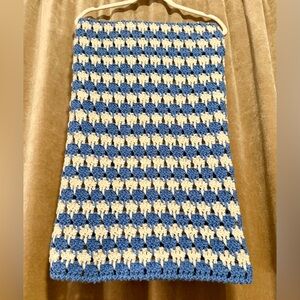 Handmade crocheted blanket. 48” Long X 44” wide. Blue and white Baby blanket NEW